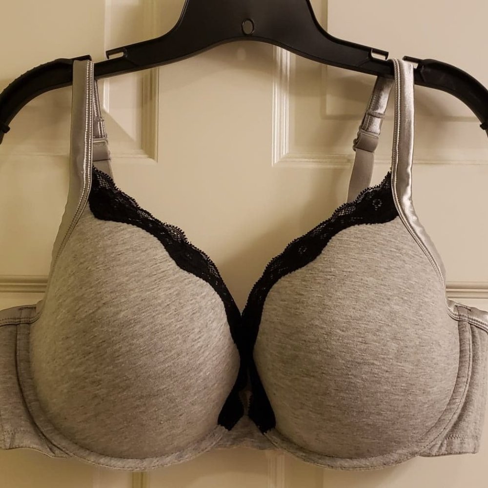 Cacique Cotton Plunge Bra with Lace Trim, 42DD